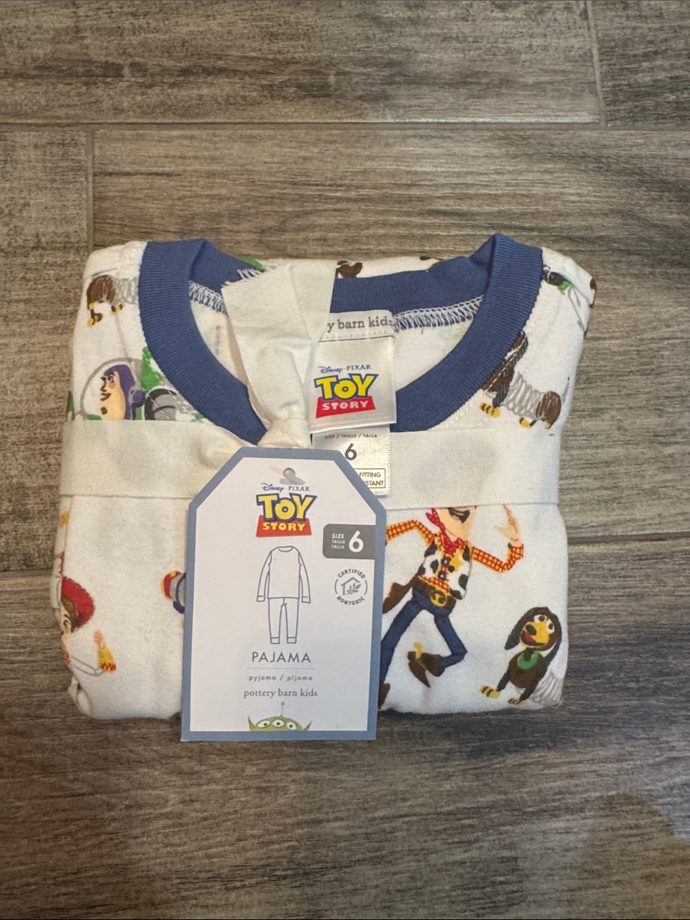 Pottery Barn Kids White Toy Story Pajama Set with Blue Trim